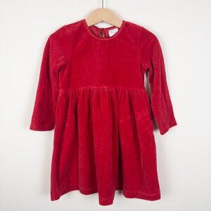 Hanna Andersson Soft Red Velour Long Sleeve Holiday Dress Girls 3T